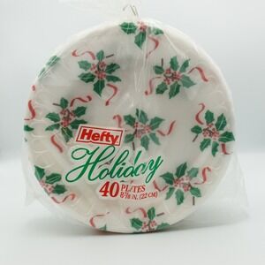 Vintage Christmas Plates Styrofoam Hefty Holiday Holly Berries 40 Foam 2001